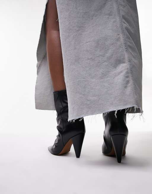 Topshop Wide Fit Nadia real leather pointed cone heel ankle boots in black, 2 of 4