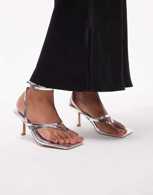 Topshop Wide Fit Nancy strappy toe post mid heeled sandal in