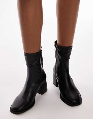 Topshop Wide Fit - Nicola - Ankle-Boots in Schwarz mit Blockabsatz, weite Passform