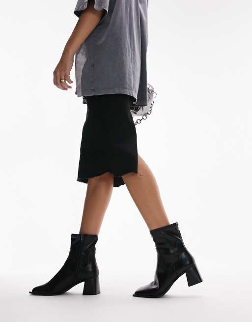 Topshop Wide Fit – Nicole – Ankle-Boots in Schwarz mit Blockabsatz