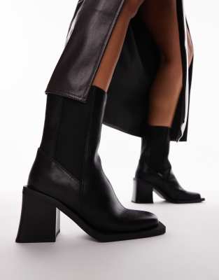 Topshop Wide Fit - Nisha - Chelsea-Stiefel in Schwarz mit Blockabsatz, weite Passform