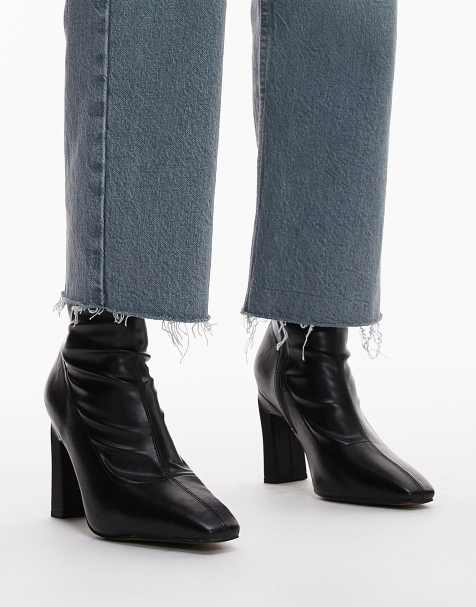 Topshop Wide Fit Orry high heeled boots with pointed toe in black - view 1