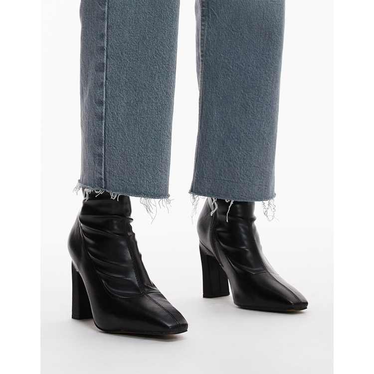 Topshop Wide Fit Orry high heeled boots with pointed toe in black ASOS
