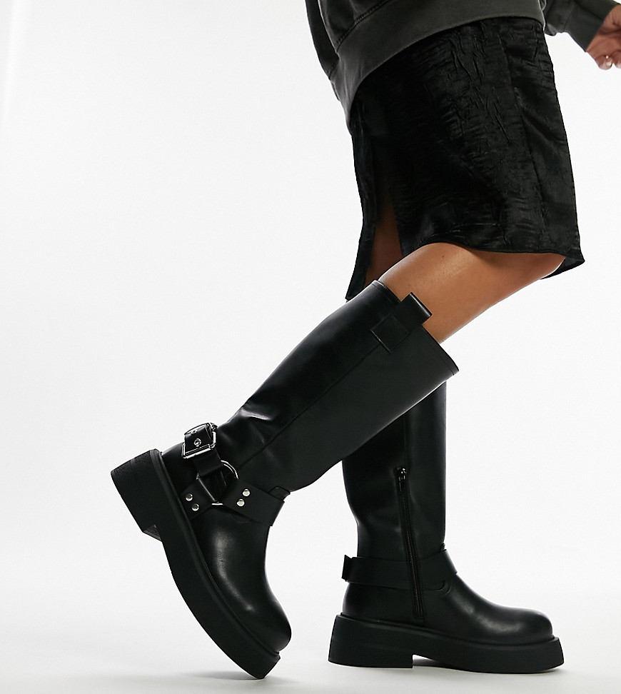 Topshop Wide Fit Rambo Chunky Biker Boot In Black