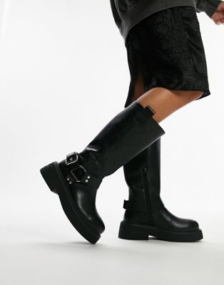 Topshop Wide Fit Rambo chunky biker boot in black - ASOS Price Checker
