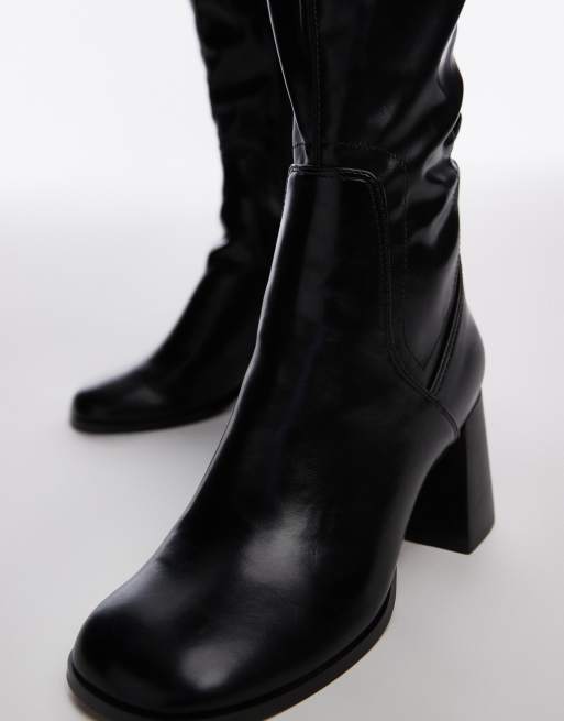 Topshop Wide Fit Ren knee high heeled boots in black, 3 of 4