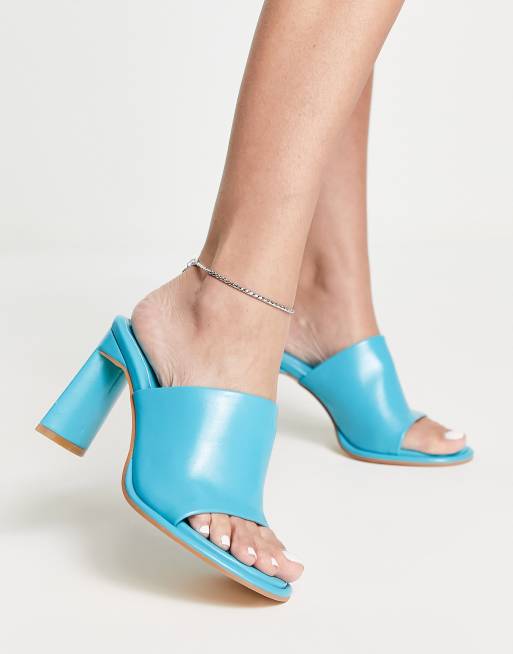 Topshop Wide Fit Rianna unlined round toe mule in teal