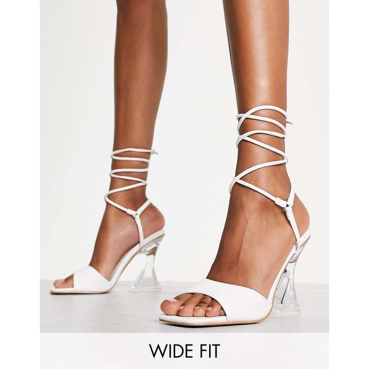 Topshop Wide Fit Rilee two part ankle tie sandal in white