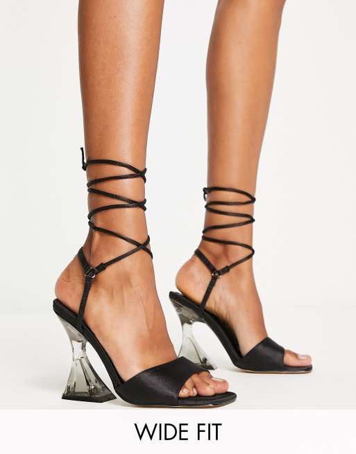 Topshop Wide Fit Rilee two part ankle tie sandals in black