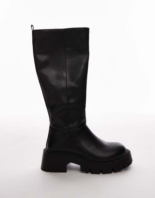 Topshop Wide Fit – Riya – Czarne botki do kolan na grubej podeszwie, 3 z 4
