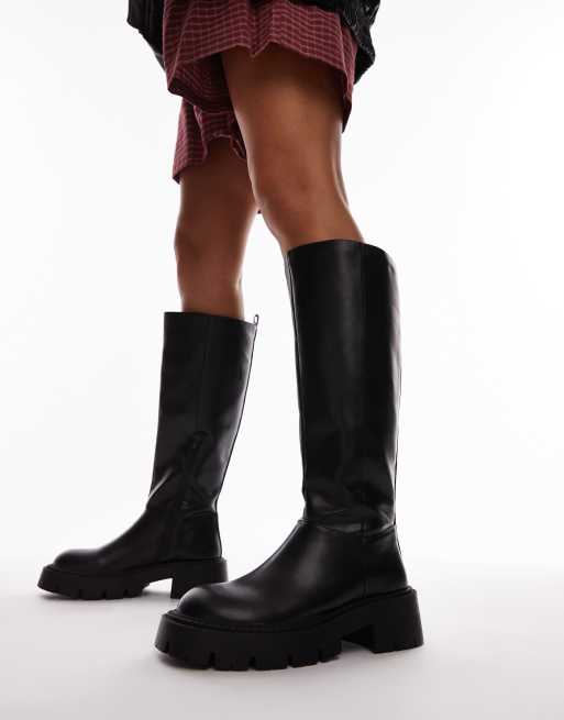 Topshop Wide Fit – Riya – Czarne botki do kolan na grubej podeszwie, 4 z 4