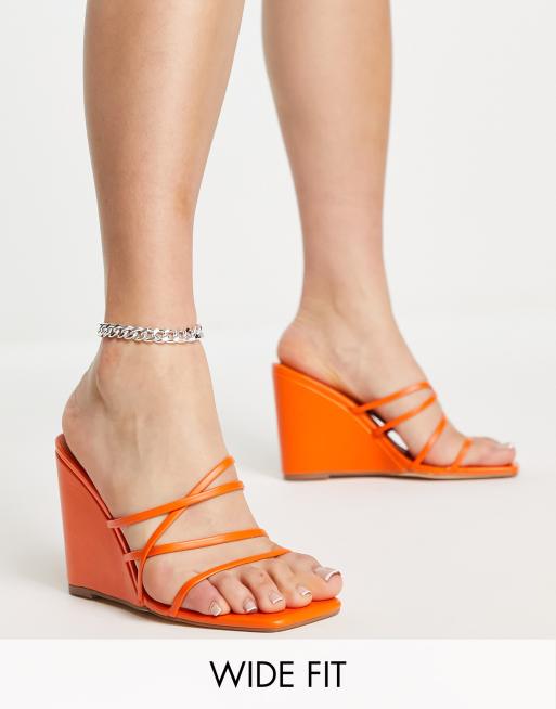 Topshop Wide Fit – Rocco – Pomarańczowe koturny z paseczkami na obcasie 