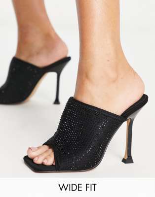 Topshop Wide Fit Rose Stilleto Mule In Black