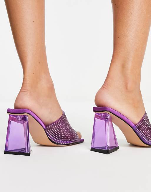 Topshop Wide Fit Royal block heel mule in purple