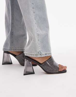 Topshop Wide Fit - Royal - Mules in Schwarz mit Blockabsatz, weite Passform