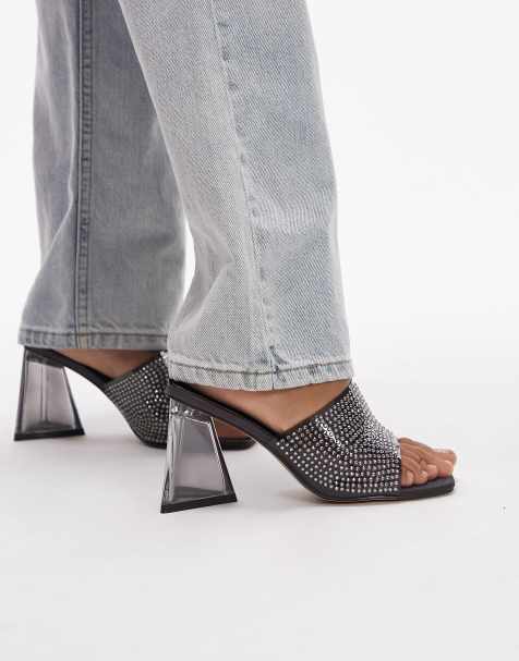 Topshop Wide Fit – Royal – Svarta klackskor med öppen häl och blockklackar - view 1
