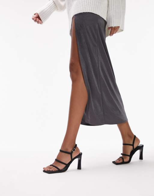 Topshop Wide Fit Salone two part block heel sandals in black | ASOS