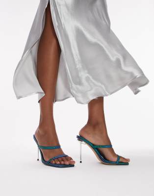 Topshop Wide Fit Sophie strappy heeled mule in blue