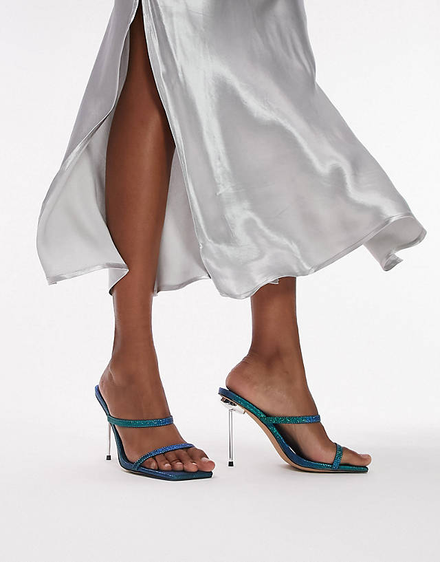 Topshop - wide fit sophie strappy heeled mule in blue