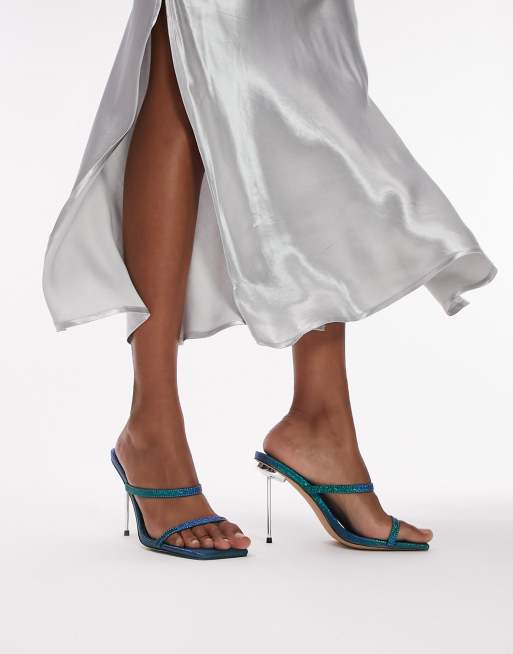 Topshop Wide Fit Sophie strappy heeled mules in blue