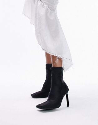 Topshop Wide Fit Tia high heeled sock boot in black