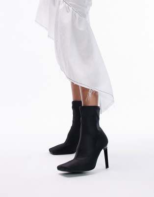 Topshop Wide Fit Tia high heeled sock boot in black