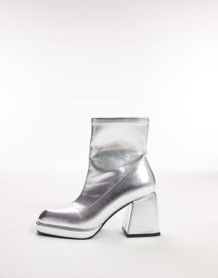 Silver block heel on sale boots