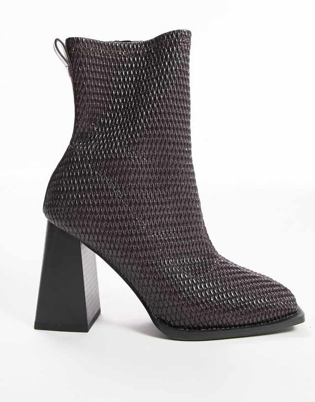 Topshop Wide Fit Tilly block heel sock boot in choc