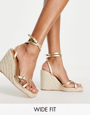 Topshop Wide Fit Wilma high espadrille wedge in gold