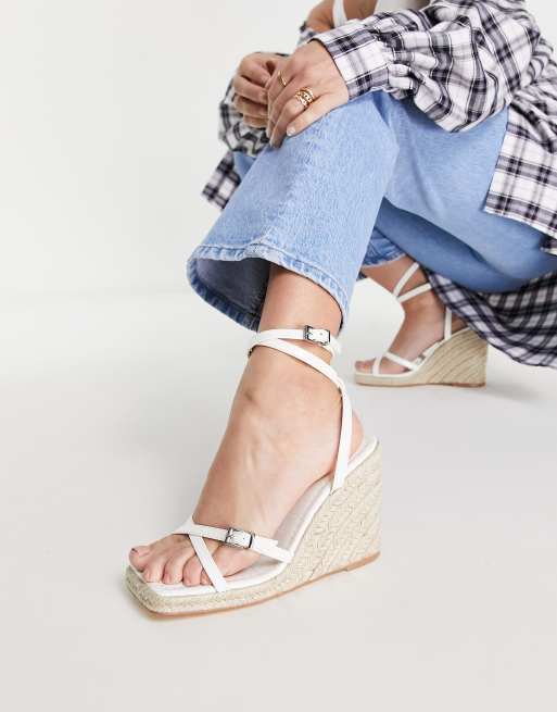 Topshop Wide Fit high espadrille wedge in white | ASOS