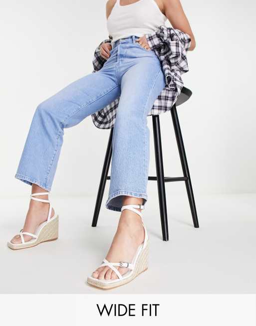 Topshop Wide Fit Wilma high espadrille wedges in white