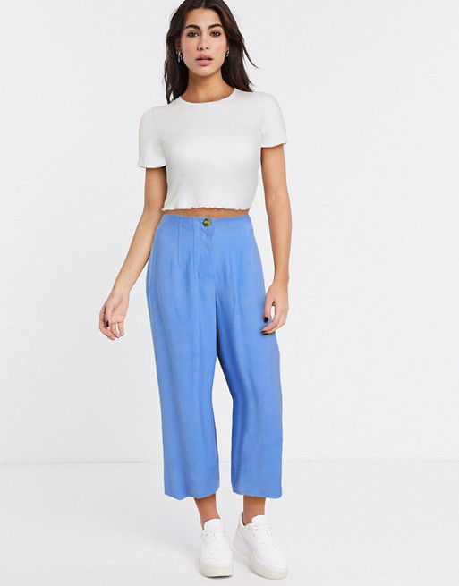 Topshop wide leg cropped trousers in blue
