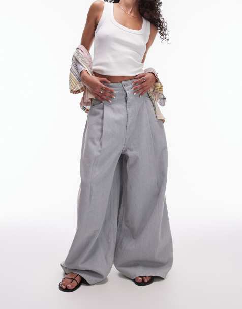 Topshop wide leg extreme pleated jeans in chalky blue - view 1