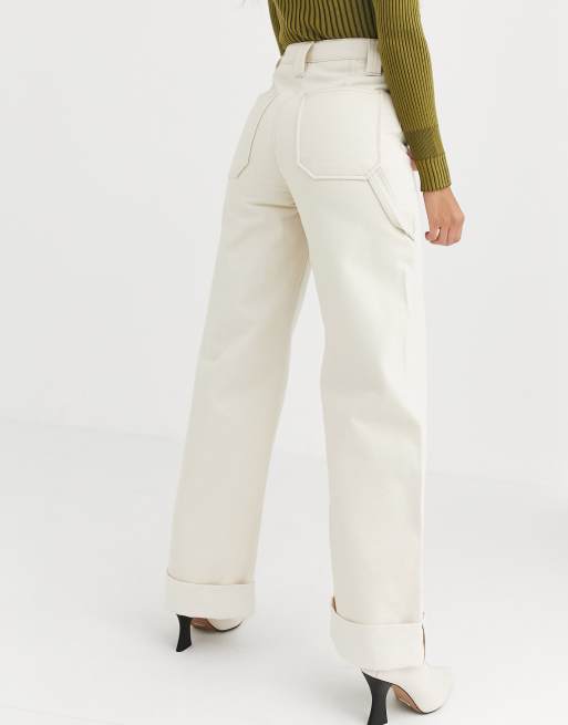 Topshop wide leg jeans in off white