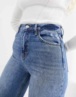 mid blue slim wide leg jeans