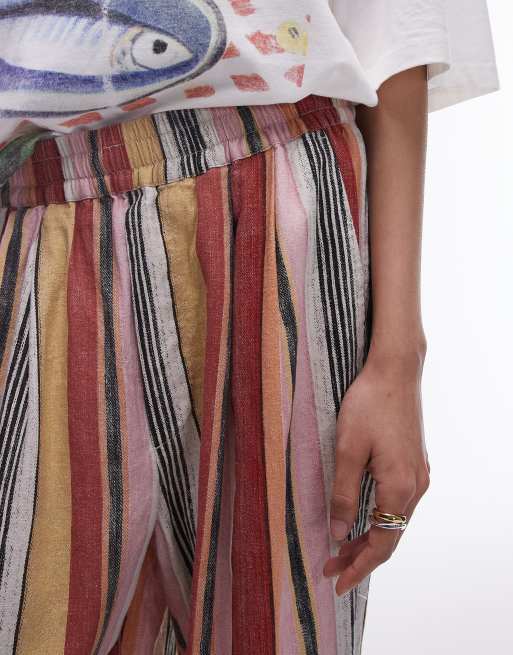 Topshop wide leg linen stripe trouser in multi, 5 of 5