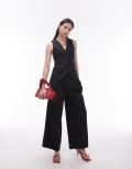 [Topshop] Topshop wide leg linen tailored pants in black 14 BLACK