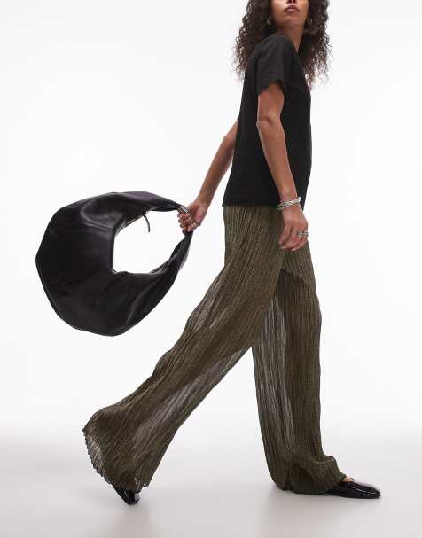 Topshop wide leg metallic sheer pants in black and gold - view 1