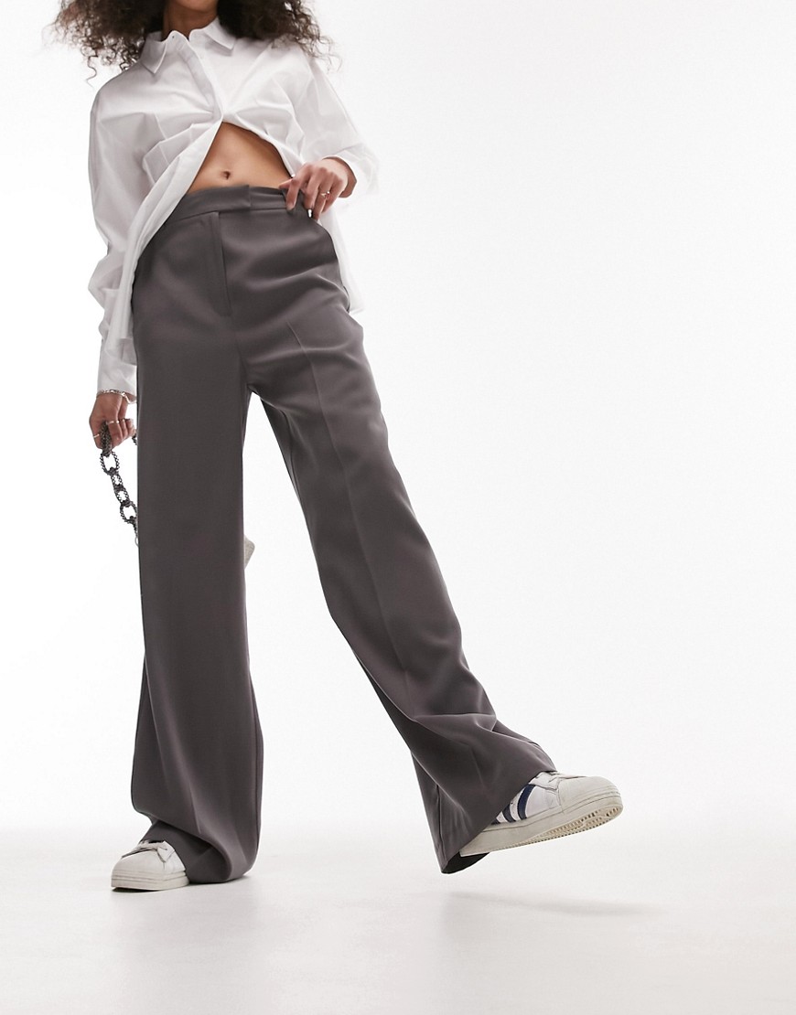 Topshop Wide Leg Pants In Charcoal - Part Of A Set-gray
