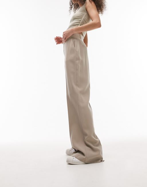 ASOS EDITION ribbed wide leg knit pants in taupe