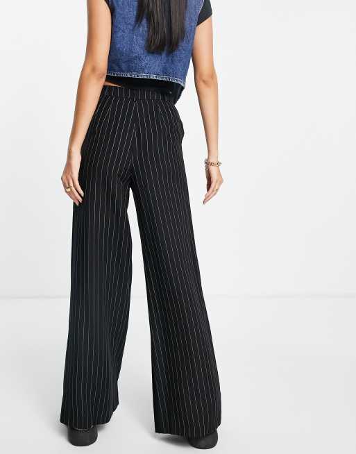 Topshop wide leg pinstripe pants in black