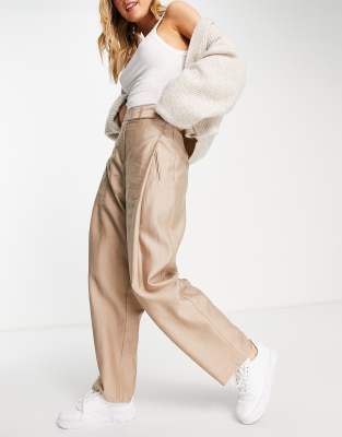 Topshop wide leg pleat detail trouser in camel - ASOS Price Checker