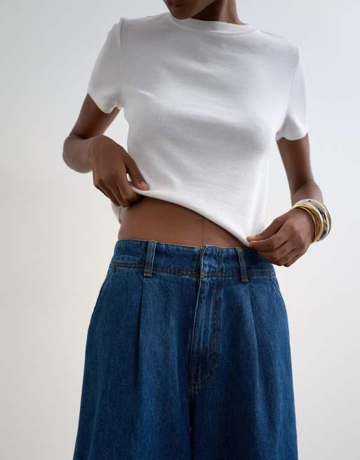 Topshop wide leg pleated tailored jeans in indigo, 3 of 7
