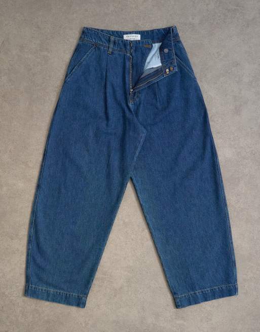 Topshop wide leg pleated tailored jeans in indigo, 6 of 7