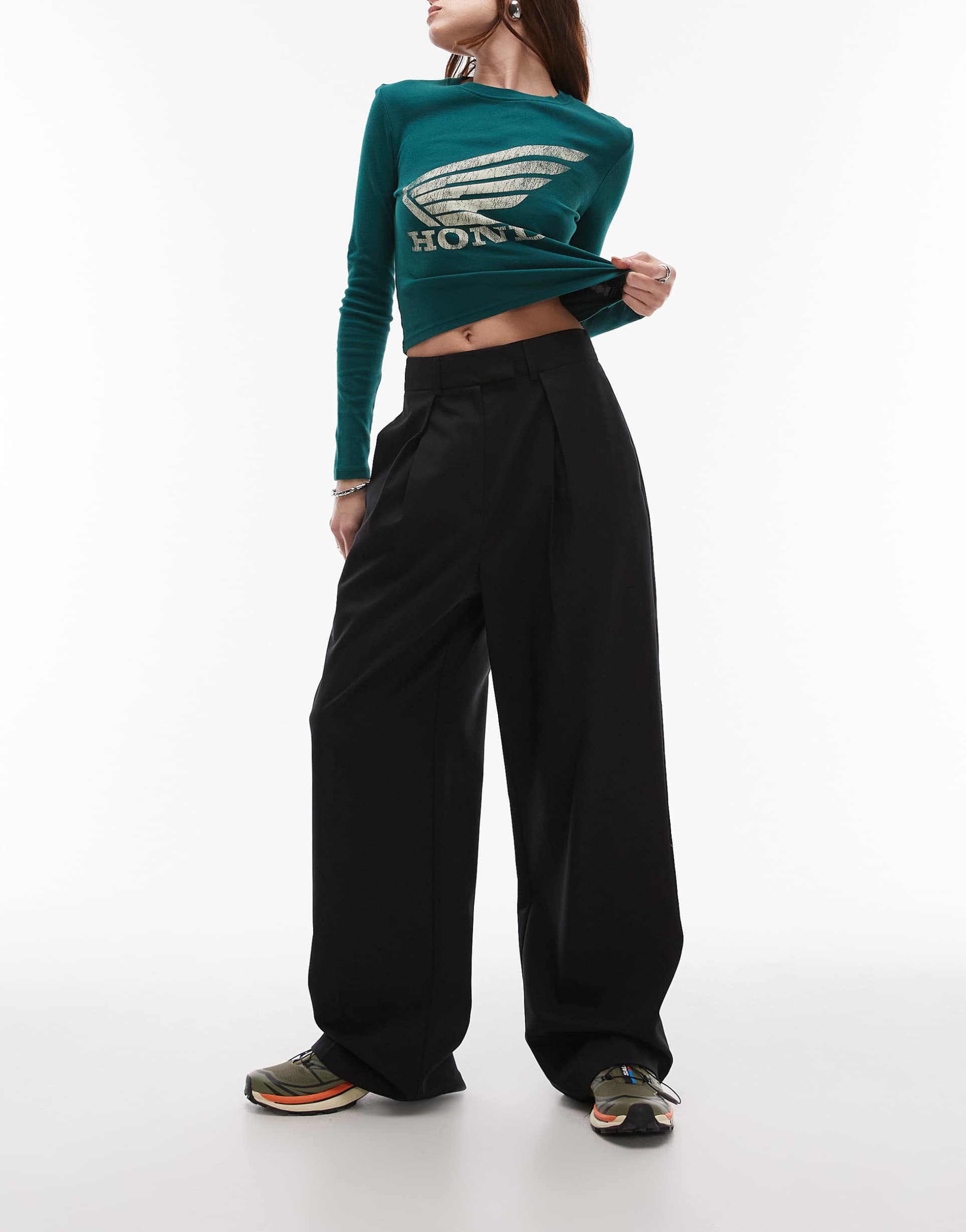 topshop wide leg tailored pants in black - part of a set