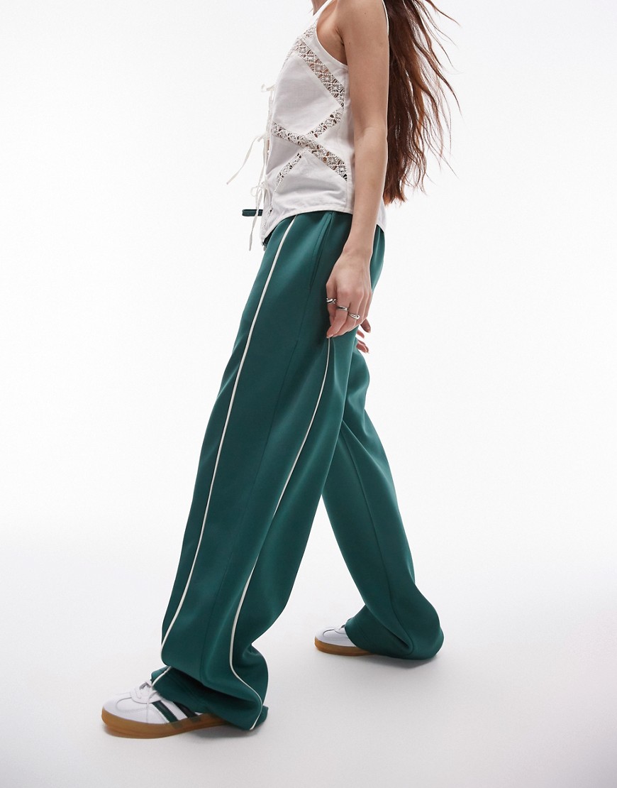 Topshop Wide Leg Track Pants In Green