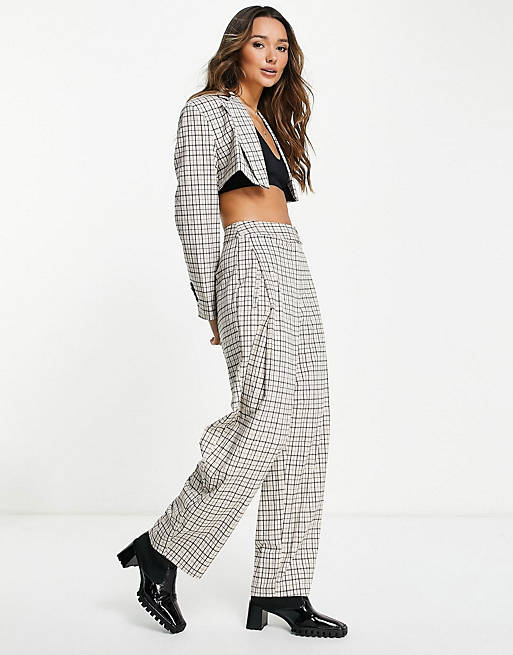 Topshop wide leg trouser in check print