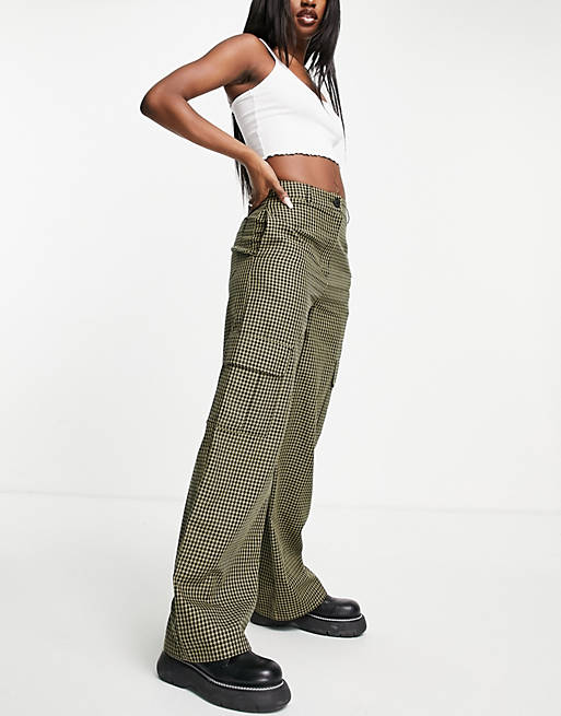  Topshop wide leg trouser with utility pockets in khaki check 
