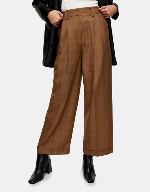 Topshop wide leg trousers in khaki marl