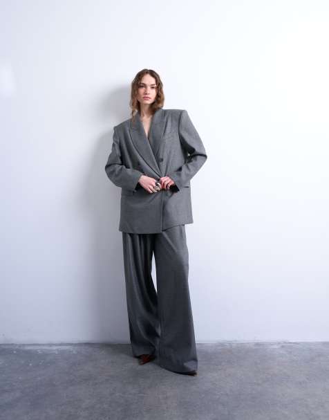 Topshop wide pleat pants in gray - part of a set - view 1